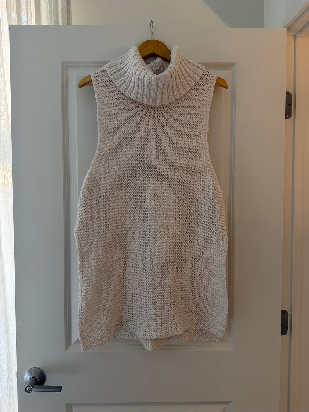 Free People Cream Sleeveless Turtleneck Knit Vest